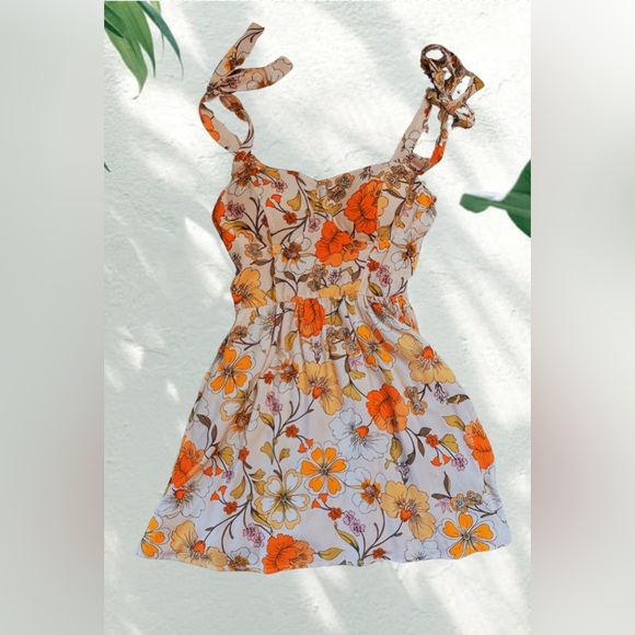 AUW Dresses & Skirts - Floral Sleeveless Dress with Orange and Yellow Flowers